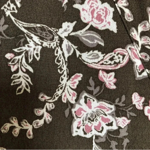 Garnet Hill Dropwaist Button-Up Dress Olive Green Floral Size 6 Small - Picture 6 of 11